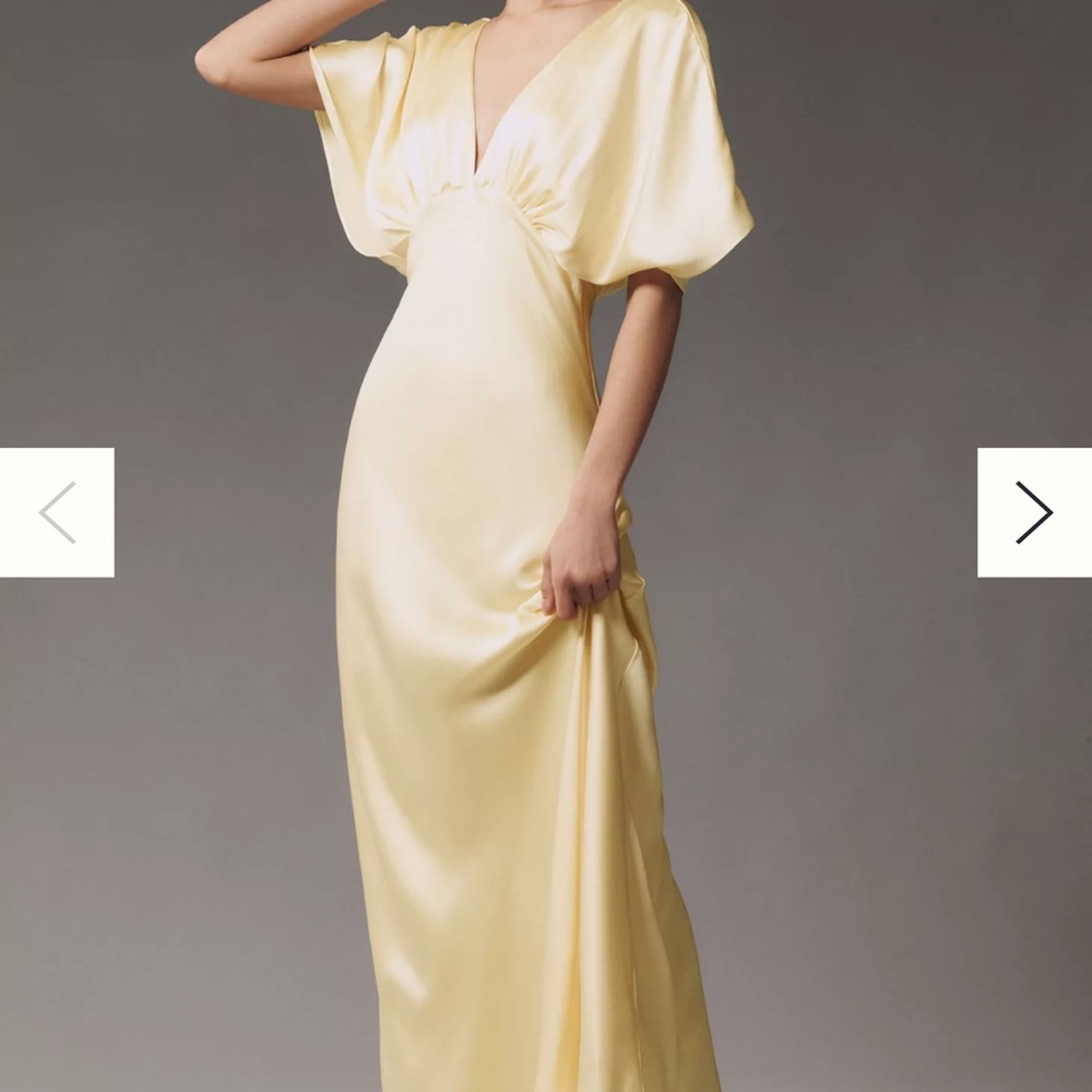 BHLDN Light Yellow Satin Maxi Dress